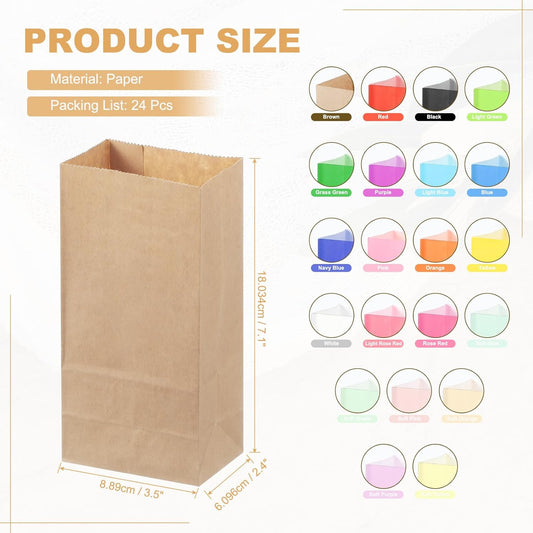 PATIKIL Party Favor Bag, 24 Pcs 3.5x2.4x7.1 Inch Mini Paper Candy Bags Gift Treat Celebration Halloween Goody Birthday Wedding Party with Stickers, Brown