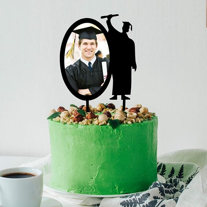 2026 Congrats Grad Graduation Cake Topper - Black Acrylic Photo Frame Grad Cake Topper - Class of 2026 Grad Party - College Graduation Party Decorations