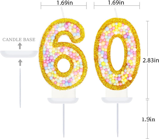 60th Birthday Candle for Women/Men, Golden Macaron Numeral Candles, Birthday Party Cake Decorations, Cake Topper for Birthday Party Supplies (Number 60)