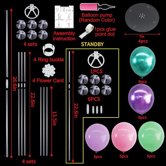 TONIFUL 4 Set Metallic Purple Pink Green Balloon Stand Centerpiece Table Decorations for Girls Mermaid Birthday Party Decoration,Baby Shower, Summer Luan Party, Under The Sea Party Decorations