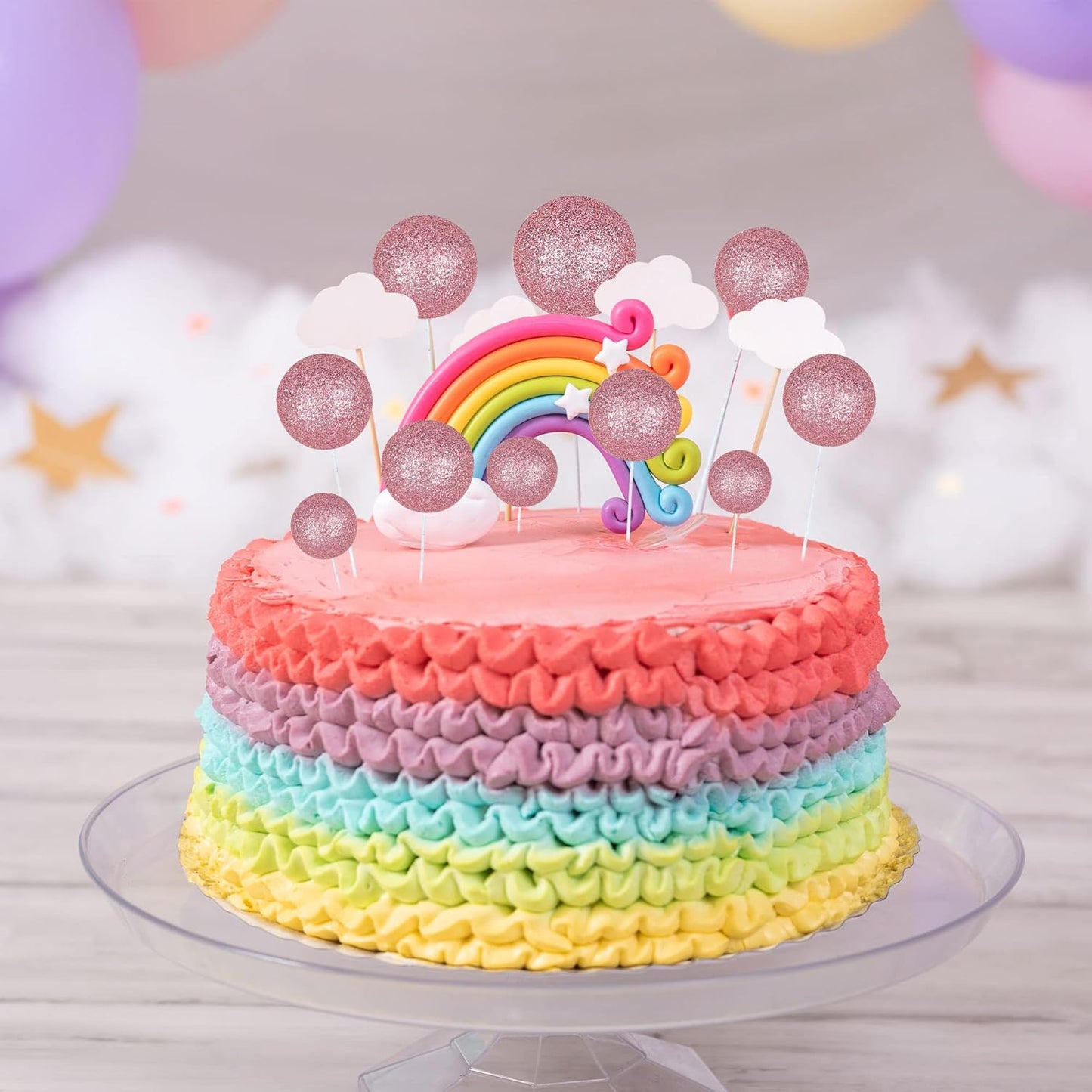 30Pcs Balls Cake Topper Glitter Foam Ball Cake Picks Faux Pearl Ball Shaped Cupcake Insert Cake Topper for Baby Shower Wedding Anniversary Kids Birthday Graduation Party Cake Decorations Pink