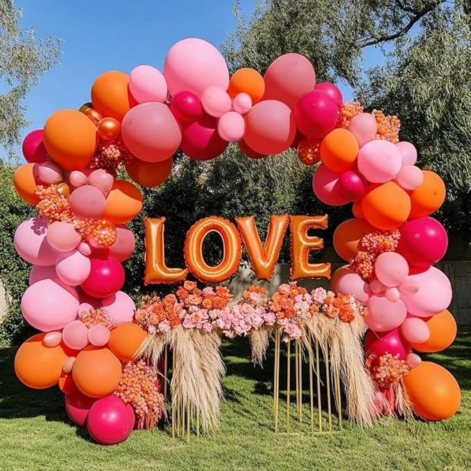 Hot Pink Orange Balloon Garland Double Stuffed Orange Pink Coral Balloon Arch Kit for Birthday Baby Shower Flamingo Wildflower Valentine Mother’s Day Party Decorations