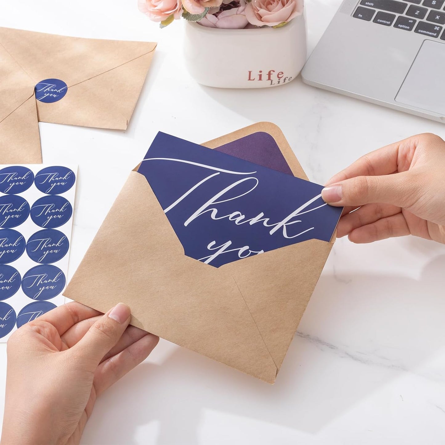 50 Pack Thank You Cards with Envelopes, 4x6 Inch Thank You Cards Bulk Blank Notes Card with Envelopes & Stickers for Wedding, Baby Shower, Bridal Shower, Birthday, Thanksgiving, Christmas