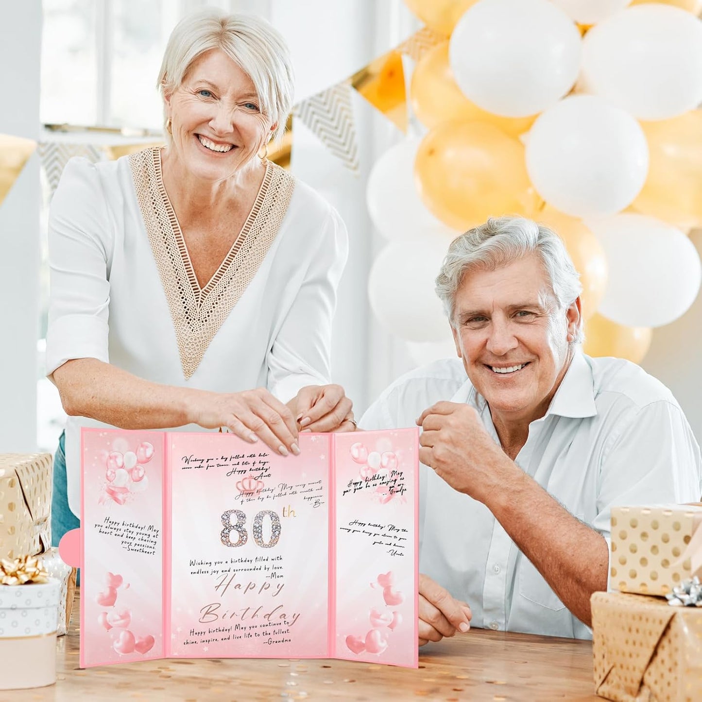 Pink Gold Birthday Party Decorations,18" x 12" Creative Birthday Decorations Guest Sign in Book Alternative, for Men and Women of All Ages, Happy Birthday Party Supplies