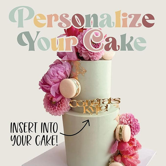 Simple & Sentimental Custom Name Cake Topper | Personalized Acrylic Wedding Cake Topper - Gold, 1 Count