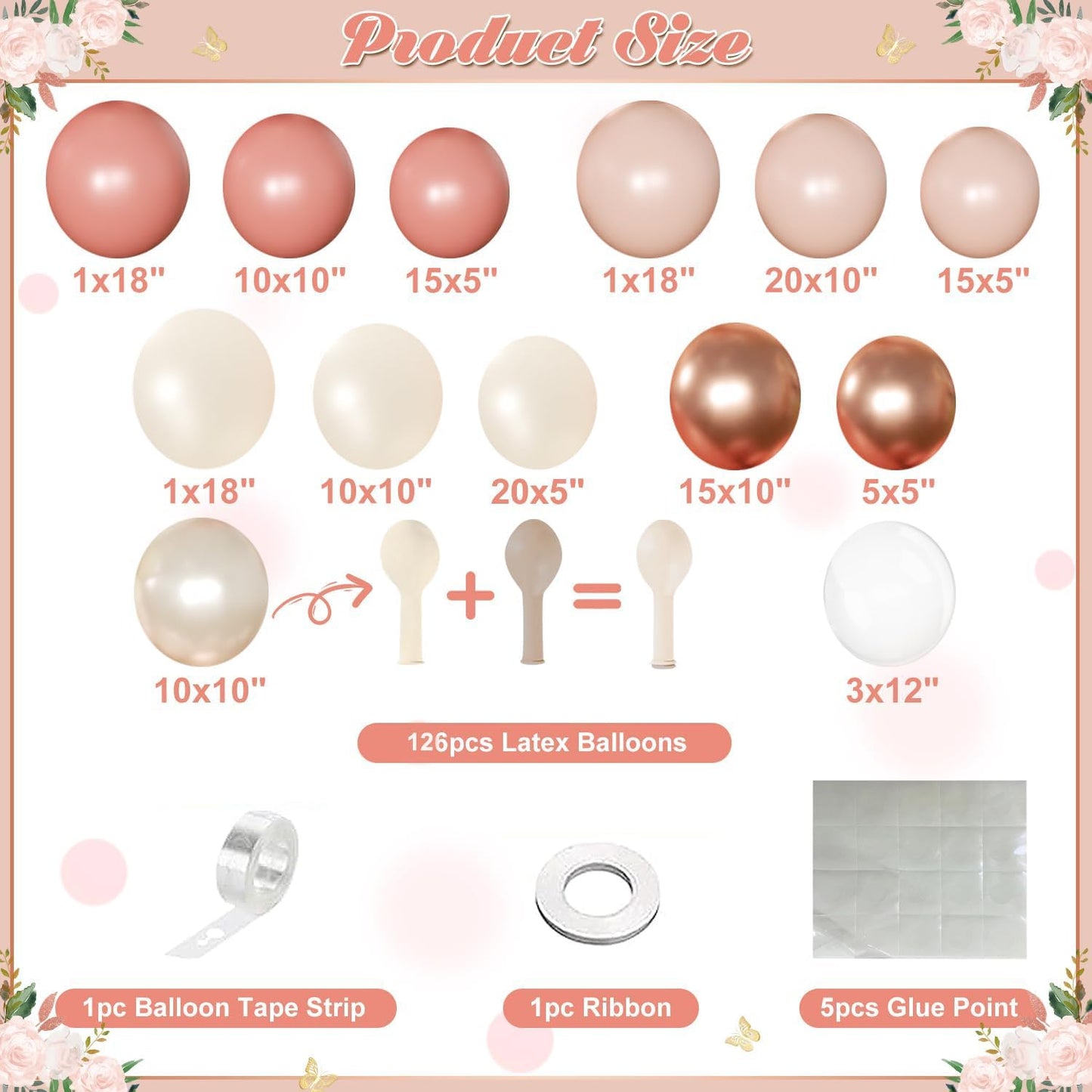 Dusty Pink Balloon Arch Kit 126 Pcs Retro Blush Pink and Metallic Rose Gold Balloon Arch Garland Kit for Wedding Birthday Baby Shower Gender Reveal Bridal Decorations