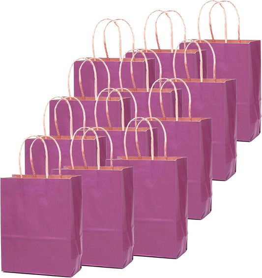 qiqee 100PCS Gift Bag with Handles Bulk Purple Paper Bags Multiple Uses (11"x5"x8" Medium Size)