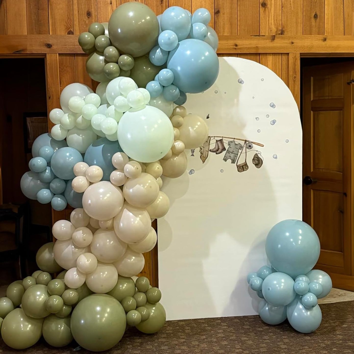 Sage Green and Blue Balloons, 60 PCS 12 Inch Dusty Green Blue Sand White Gold Balloons for Baby Shower Bridal Shower Wedding Boho Birthday Party Decorations