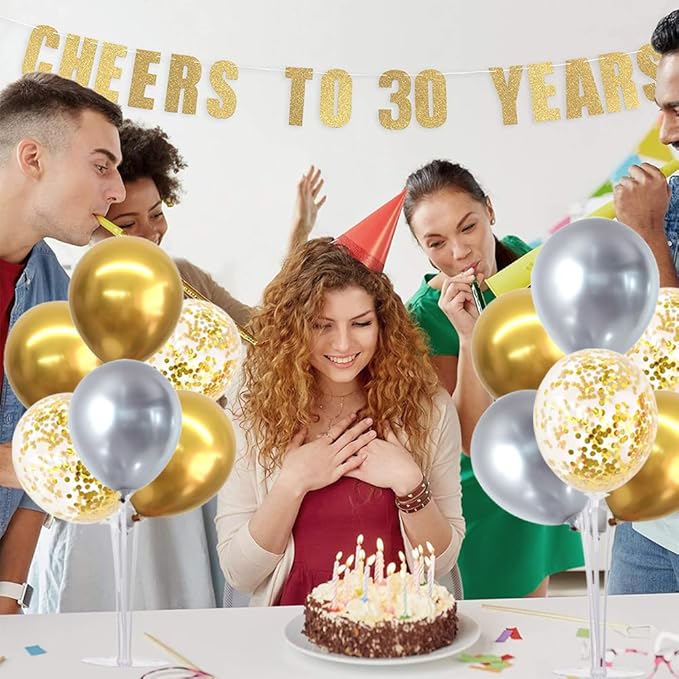 TONIFUL 4 Table Centerpiece Balloon Stand Kit Include Silver Gold Latex Confetti Balloons for 2026 Graduation,New Years 2026,Birthday,Retirement,Christmas,Anniversary Table Party Decoration