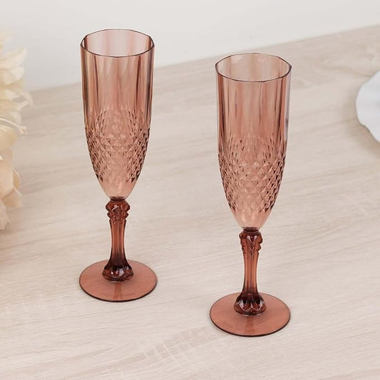 Efavormart 6-Pack Champagne Glasses, 8oz Shatterproof Plastic Crystal Cut Toast Flutes, Dusty Rose for Party Celebration Wedding