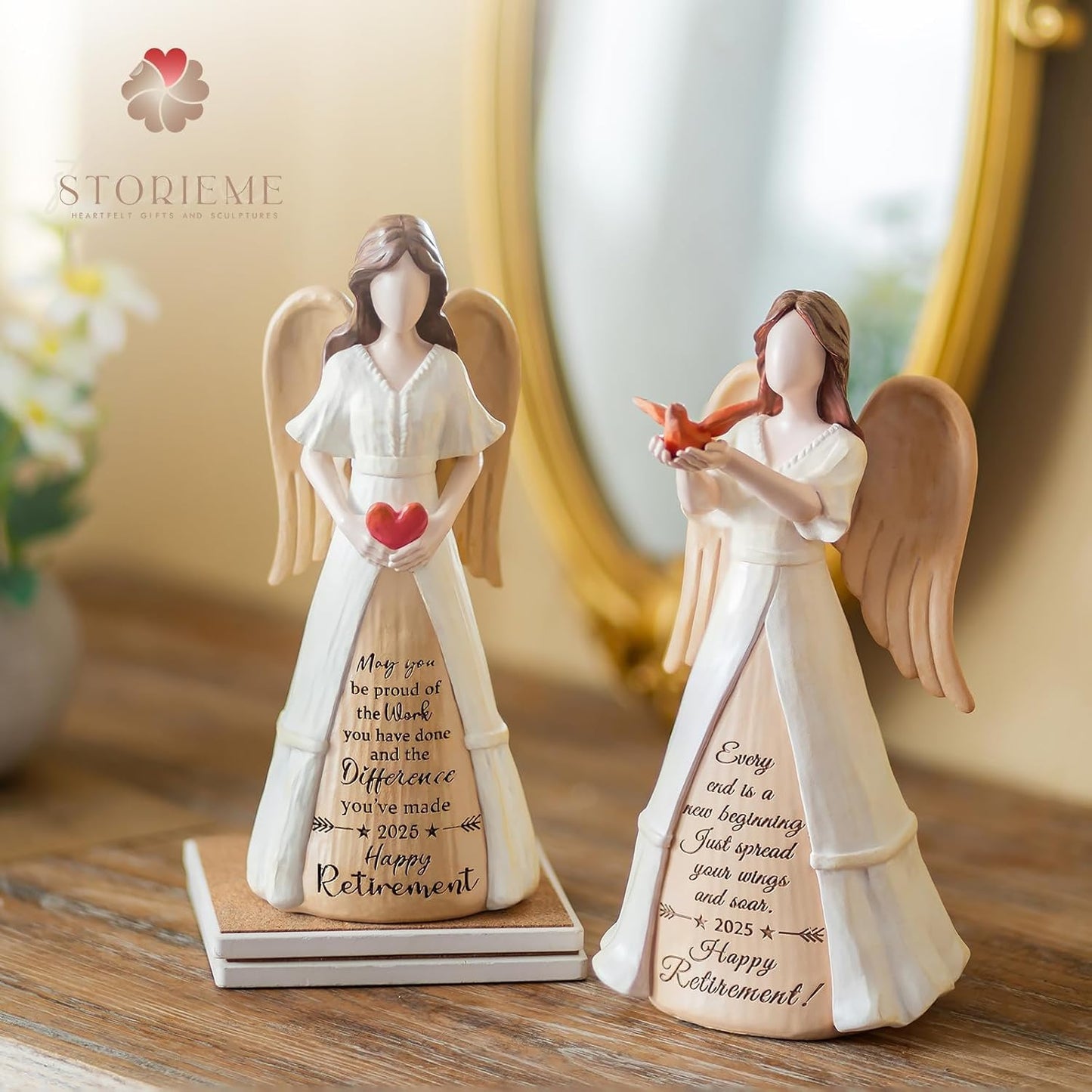 Retirement Gifts for Women 2025: Happy Retired Gift for Woman Nurse Coworker Teacher Doctor Friend Angel Figurine for Retirement Party Decorations