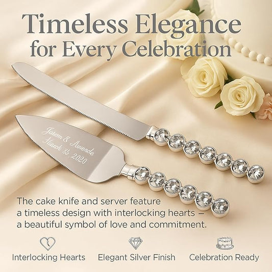 GIFTS INFINITY Personalized Wedding Cake Knife and Server Set with Engraving – Cake Cutting Utensil Set, Keepsake Gift for Wedding, Anniversary, Reception, Birthday & Other Occasions (ST-101)