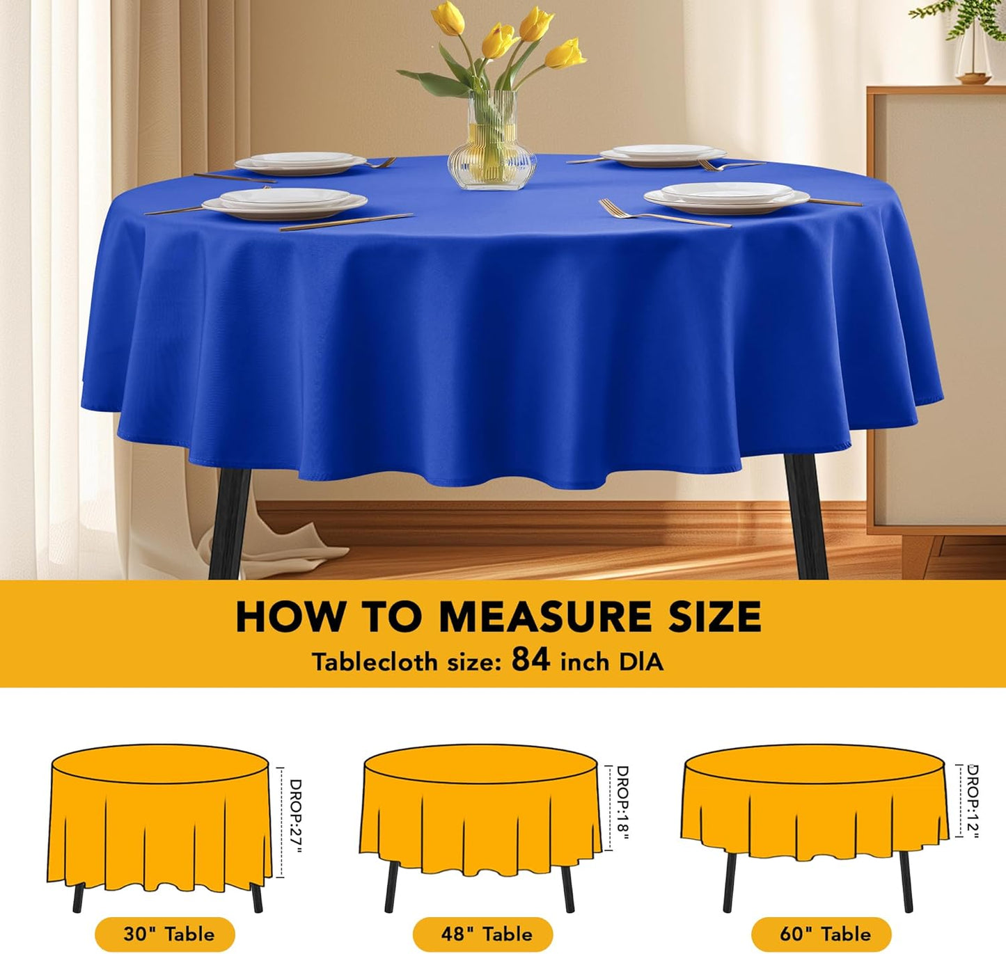 10-Pack Royal Blue Round Tablecloths, 84 Inches, Stain-Resistant Polyester for 3-5 Ft Round Tables - Washable Table Covers for Weddings, Banquets, Birthday Parties, Events