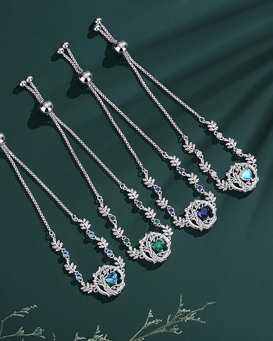 FANCIME Valentines Day Gift Tree of life Birthstone Bracelet for Women Sterling Silver Tree Jewelry Birthstone Charm Bracelet Gemstone Anniversary Birthday Gifts for Wife Mom Her