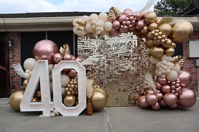 Rose Gold Confetti Latex Balloons, 60 pcs 12 inch White Metallic Gold Party Balloon with 33 Ft Rose Gold Ribbon for Birthday Wedding Anniversary Bridal Shower Decoration