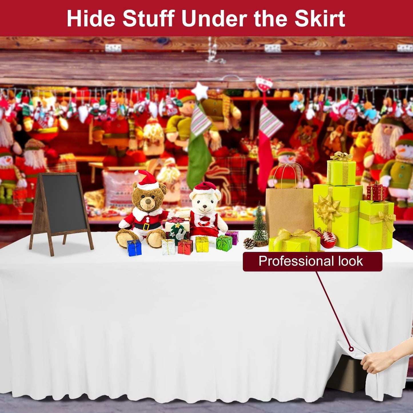 Thick 2 in 1 Spandex Table Skirt Cover 6ft,Rectangle Fitted Tablecloth with Pleated Skirt,Wrinkle Free Rectangular Table Cloth for Banquets and Vendor Event (White, 72"*30"*29",2Pack)