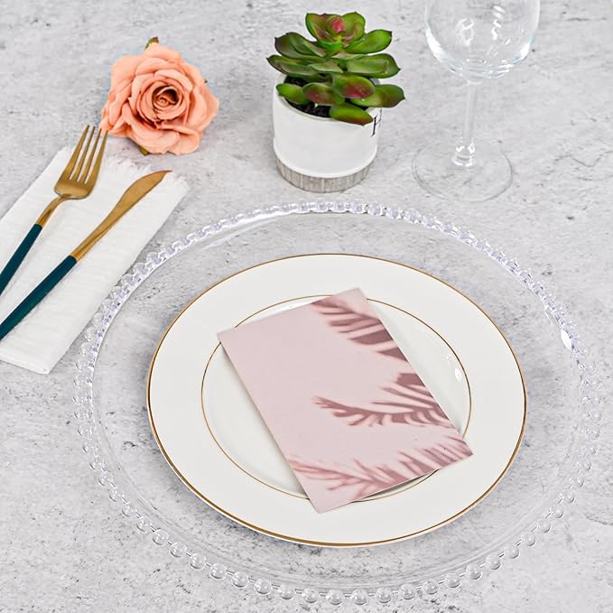 12 PCS Clear Round Charger Plates with Beaded Rim, 13 Inch Plastic Acrylic Plate, Plastic Round Beaded Dinner Decorative Service Plates for Wedding Party Event, Home Kitchen Tabletop(Clear)