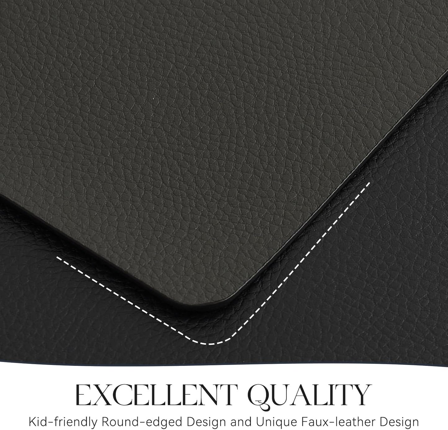 MOSAYT Vinyl Placemats Set of 6, Heat Resistant Place Mats 100% Waterproof Washable & Wipeable Faux Leather Reversible Table Mats for Kitchen Dining Party Indoor Outdoor, 12" x 17", Grey/Black