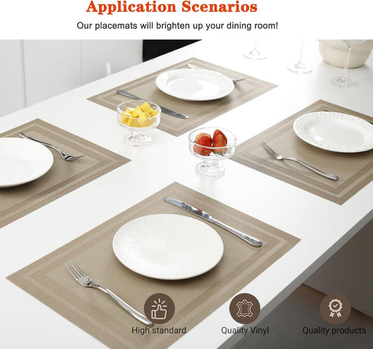 Placemats Set of 6,Washable,Heat and Stain Resistant Indoor/Outdoor Place mats,Vinyl Woven Non Slip Table Mats for Restaurant Table Protection,PVC Placemats(Beige,6PCS)
