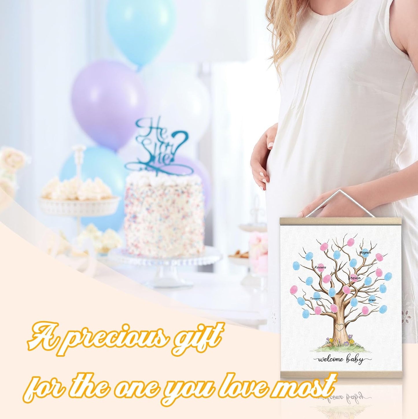 Gender Reveal Fingerprint Tree Canvas Guest Books, Gender Reveal Party Decorations Gifts Ideas, Baby Shower Party Gender Reveal Games for Guests(12x15in)