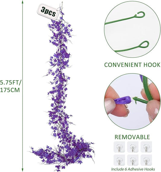 Artificial Ivy Wall Leaves Greenery Garland Enchanted Forest Decorations House Decor Fake Ivy Leaves Fake Vines for Bedroom Home Garden Trellis Fence Balcony Wedding Dorm Decor(Pure Purple)