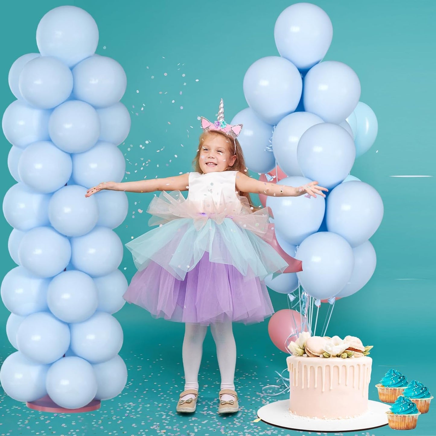 50pcs Pastel Blue Balloons, 12inch Light Blue Balloon for Birthday Baby Shower Gender Reveal Wedding Party Decoration (With Ribbon & Glue)