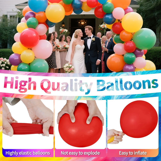 KAWKALSH 120 Balloons Rainbow Set 12 Inches, Assorted Color Latex Balloons Made With Strong Multicolored Latex for Birthday Baby Shower Wedding Party Supplies Arch Garland Decoration