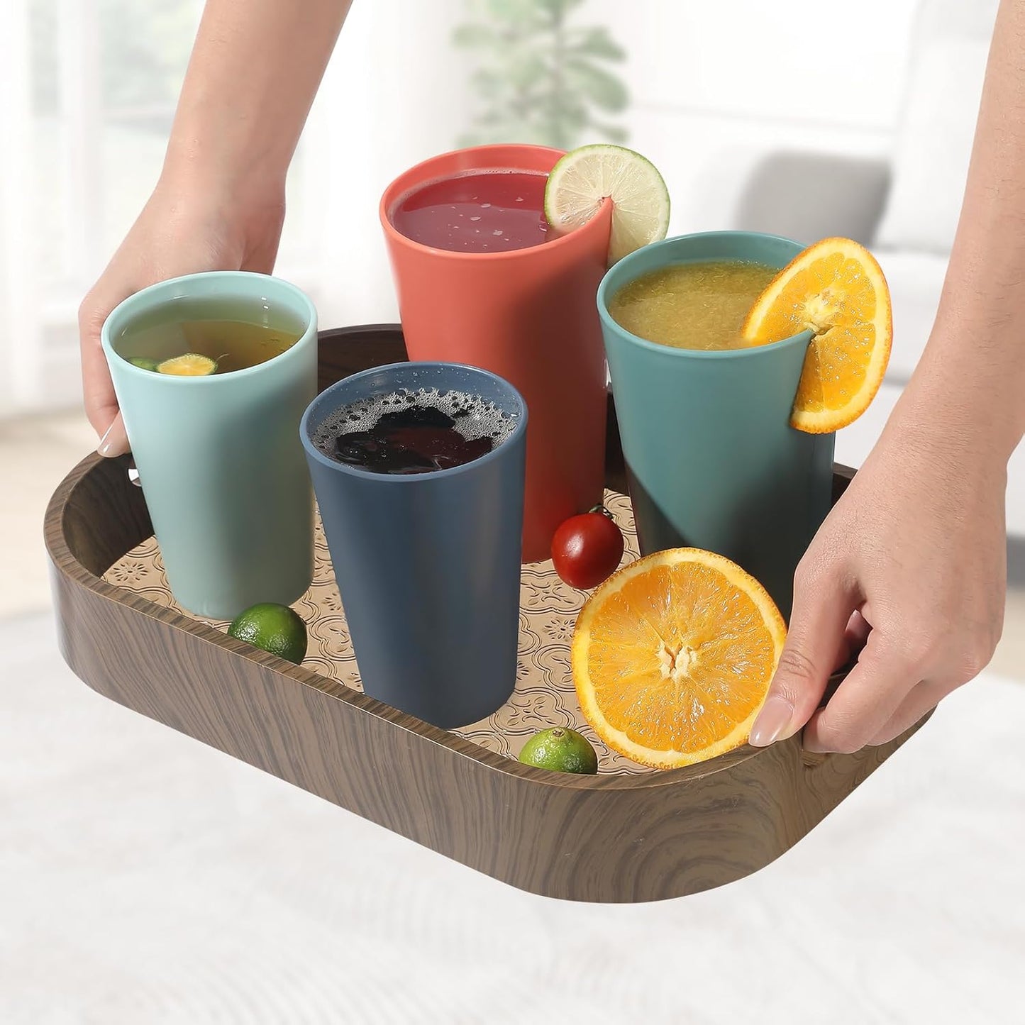 24 Pcs Unbreakable Plastic Cups Set, 20 oz Reusable Plastic Cups, Stackable Water Tumblers, Drinking Cup for Kitchen, Outdoor, BPA-free, Dishwasher Refrigerator and Microwave Safe, Dark Blue