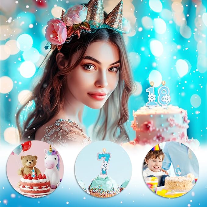 4th Blue Snowflake Birthday Candles Frozen Themed Number 4 Candles for Cake Topper Cupcake Decorations Party Decor Anniversary Celebrations Supplies