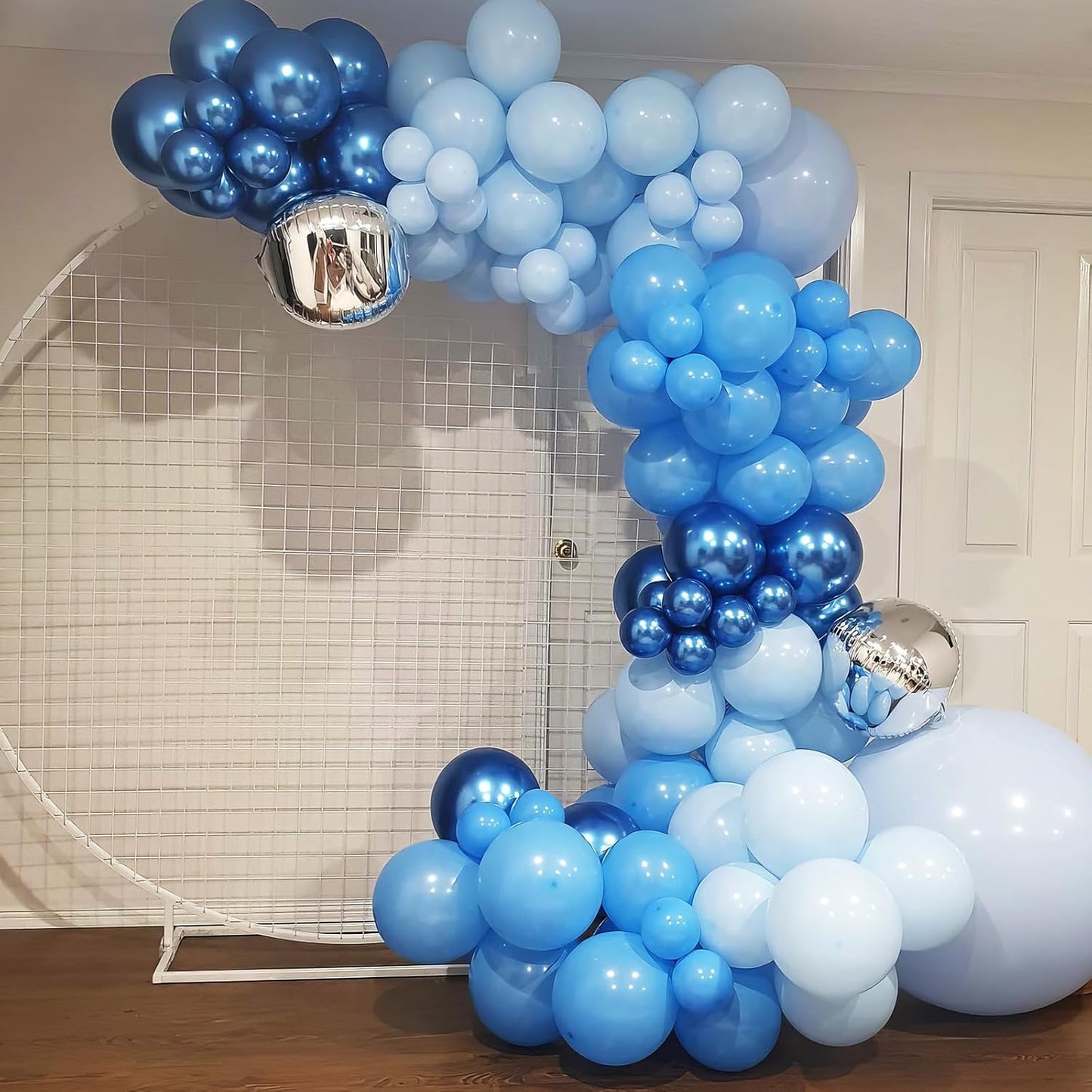 Blue Balloon Garland Arch Kit 12 Inch 90 Pcs Metallic Chrome Pearl Baby Light Dark Royal Blue Latex Balloons for Winter Wonderland Baby Shower Birthday Wedding Ocean Party Decor