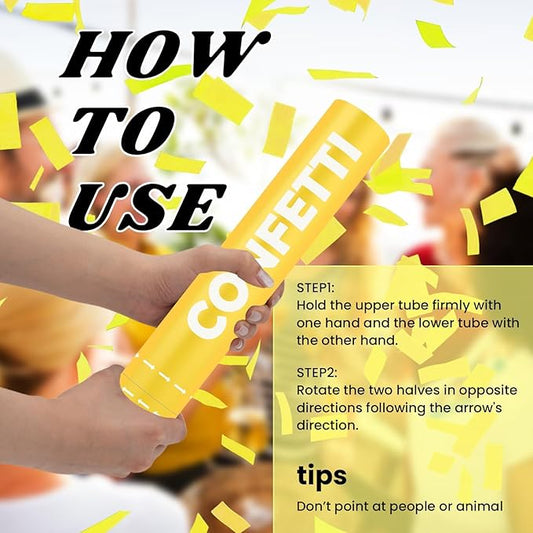 Confetti Cannon Yellow Biodegradable Confetti Poppers 12Pack Party Poppers Shooters Yellow Sticks for Wedding Graduation Engagement Anniversary Bridal Shower Valentines Day Birthday