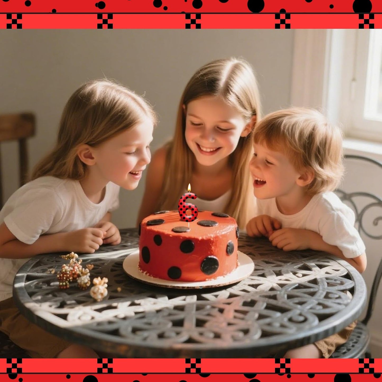 Ladybug Theme Birthday Candles - Red & Black Polka Dot Decorative Candles for Kids Ladybug Themed Parties, Baby Showers, Birthday Cakes, and Ladybird Inspired Celebrations(Number 6)
