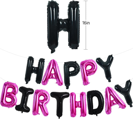 TONIFUL Happy Birthday Balloons Banner 16 Inch Mylar Foil Letters Birthday Sign Reusable for Girls Boys Kids & Adults Birthday Party Decorations Supplies(Black Pink)
