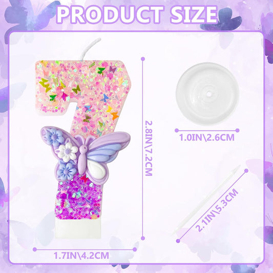 HXOUSE Butterfly Number 7 Birthday Candles - Pink & Purple Butterfly Birthday Candles for Cake, 7 Candle Topper for Anniversary Celebrations Supplies, Fairy Party Decorations for Girl (Number 7)