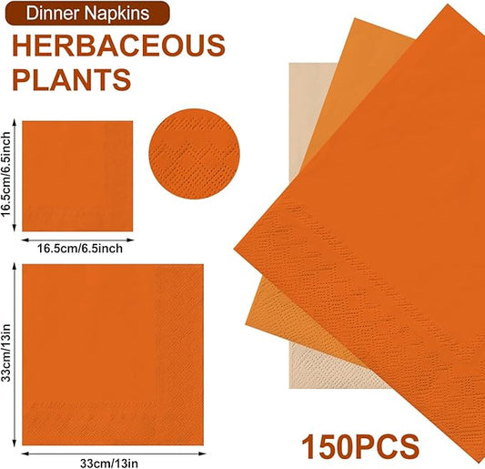 Whaline 150 Pack Fall Color Orange Napkins 6.5 x 6.5 Inch 3 Colors Disposable Paper Napkins Orange Theme Fall Dinner Napkins for Autumn Thanksgiving Party Celebration Supplies Table Decorations