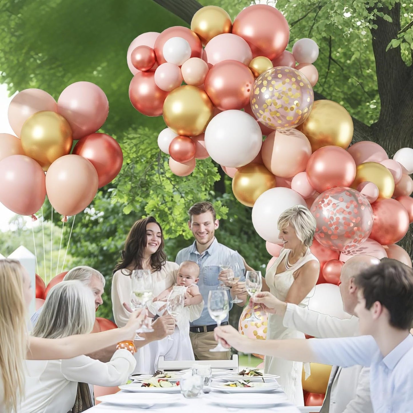 Rose Gold Balloon Arch Kit Nude Light Pink Gold Confetti Party Balloon Garland Metallic Pink White Pastel Orange Balloons for Women Princess Baby Shower Bridal Wedding Brithday Party Decor