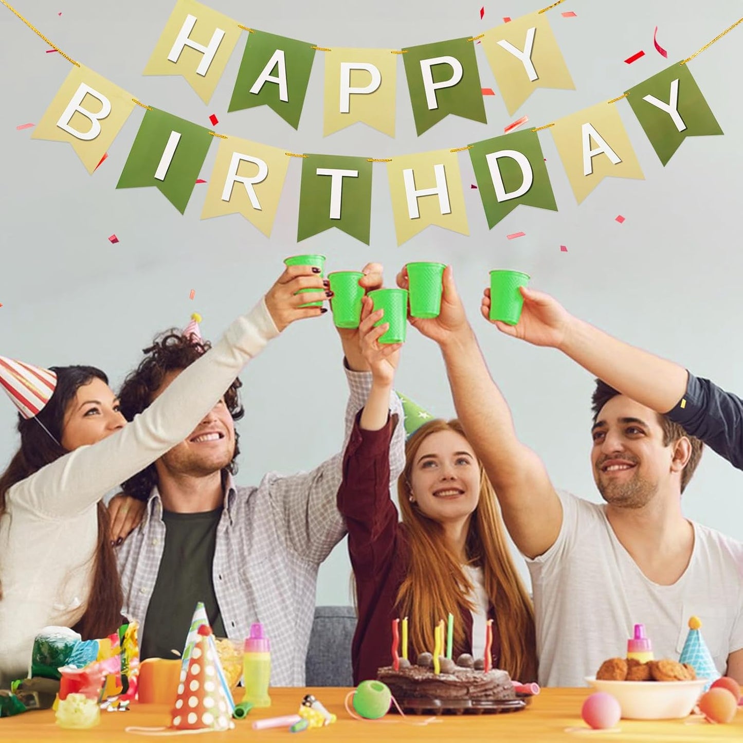 Pre-Strung Green Happy Birthday Banner - NO DIY Birthday Party Banner Sign Decorations for Women Men Girl Boy Party Supplies (Brown Green)