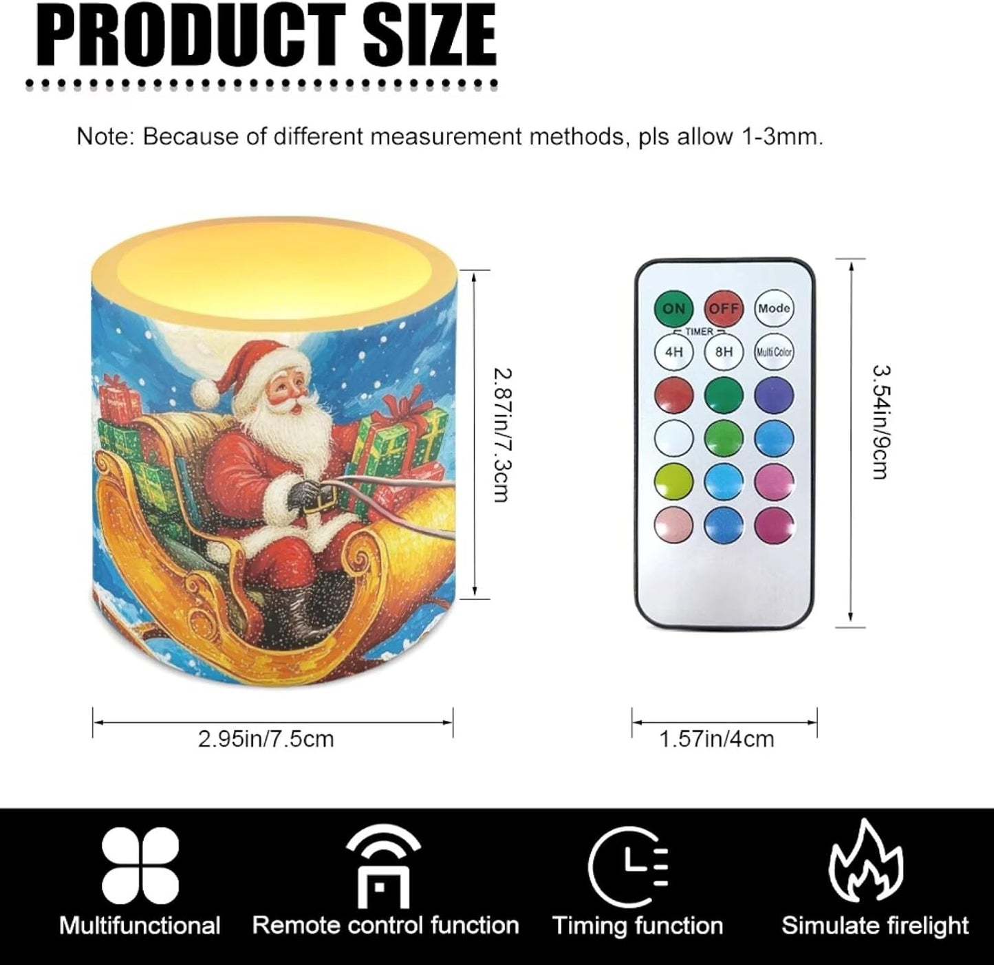 Poceacles 4 PCS Christmas Decoration Flameless LED Candles with Remote and Timer, Battery Powered, Realistic Electric LED Candles for Weddings Parties Home Decor, Santa Claus Sleigh Pattern