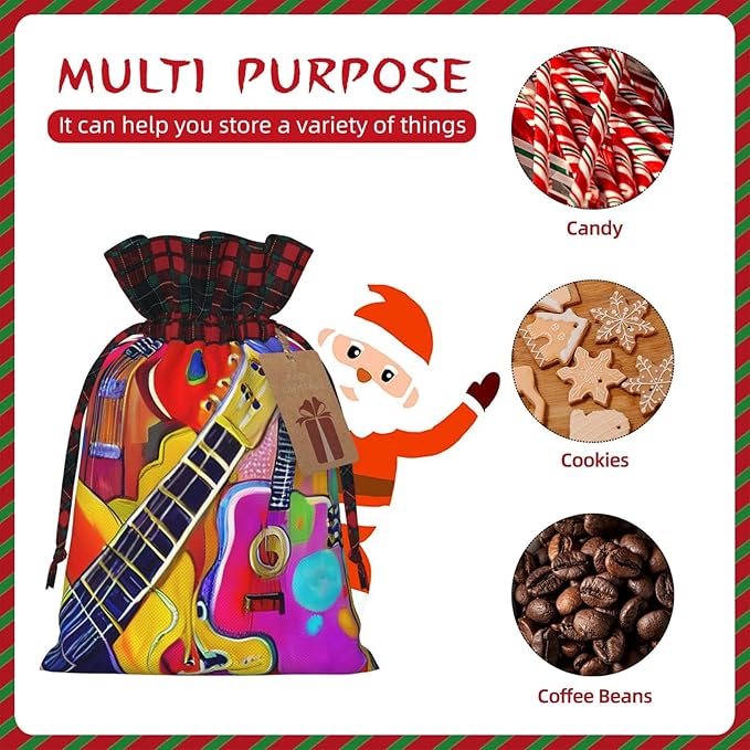 PULaif Color Acoustic And Guitars Christmas Drawstring Gift Bags, Large Size Christmas Bags For Gifts Party Favors, Xmas Gift Bags