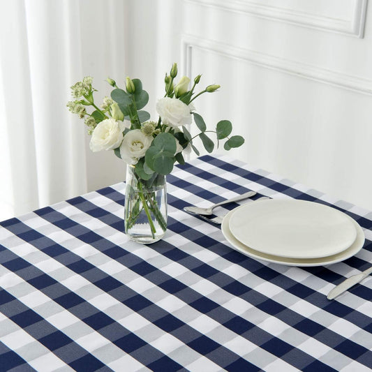 maxmill Square Checkered Tablecloth Water Resistance Antiwrinkle Spillproof Heavy Weight Gingham Table Cloth Buffalo Plaid for Buffet Banquet Parties Event Holiday Dinner 70 x 70 Inch Navy and White