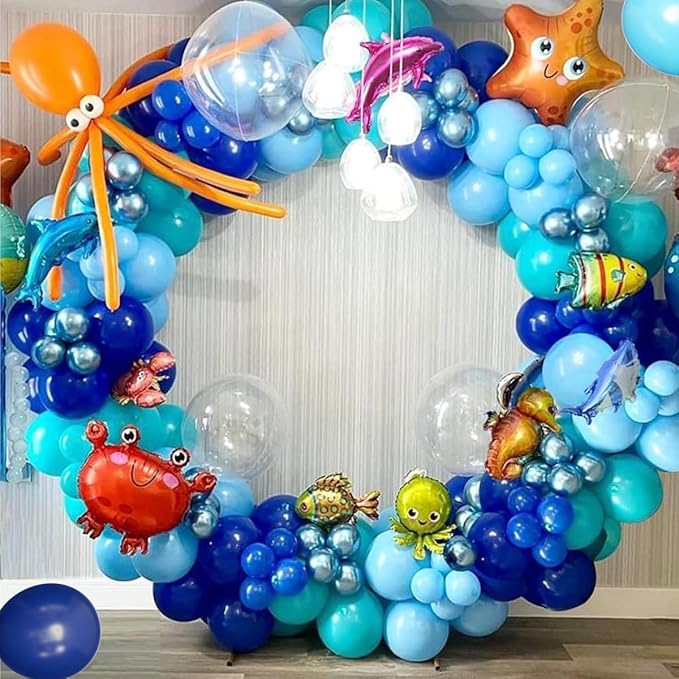 MEBAY Blue Balloon Arch Kit, 147 Pcs Metallic Macaron Light Navy Blue Balloons Garland with Confetti for Baby Shower Birthday Wedding Ocean Themed Party Decoration