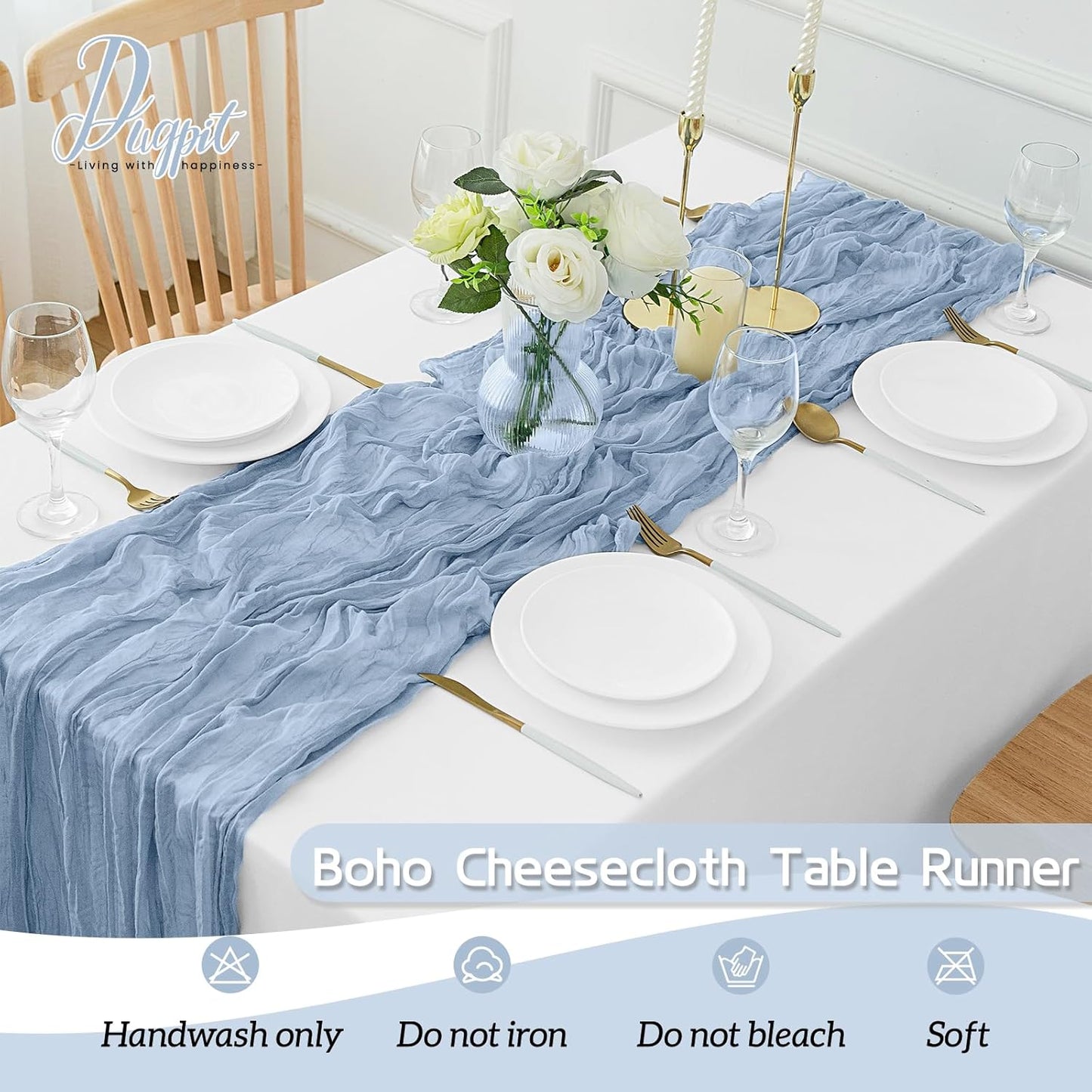 16Pack Dusty Blue Table Runner 10FT Cheese Cloth Table Runner 35x120Inch Long Boho Table Runners Rustic Gauze Table Runners for Party Wedding Bridal Shower Baby Shower Decorations