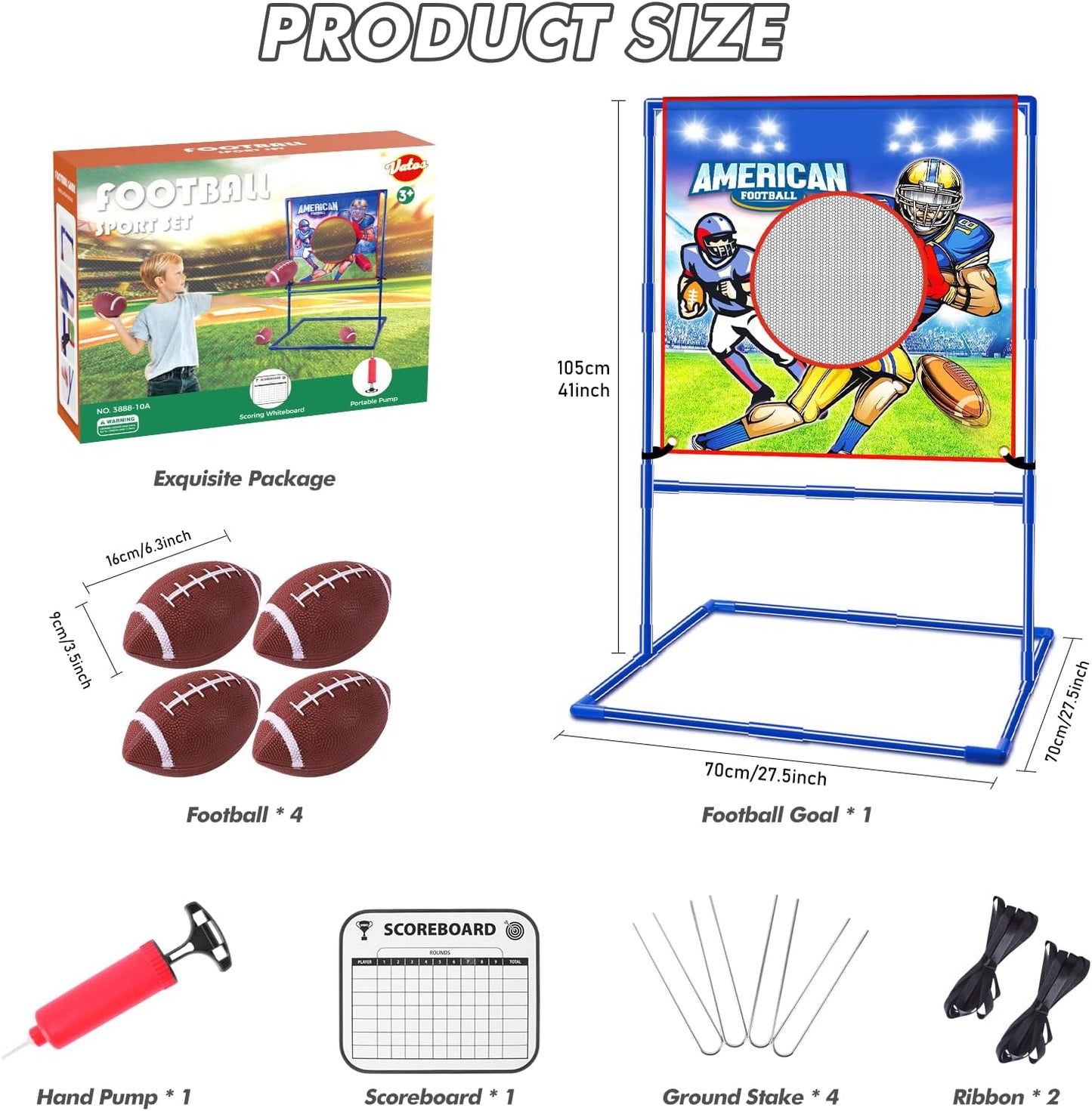 VATOS Football Toss Target Games with 4 Inflatable Footballs - Indoor Outdoor Backyard Throwing Sport Toy for Kids, Football Passing Targets Party Game for Boys Girls and Family Fun Play