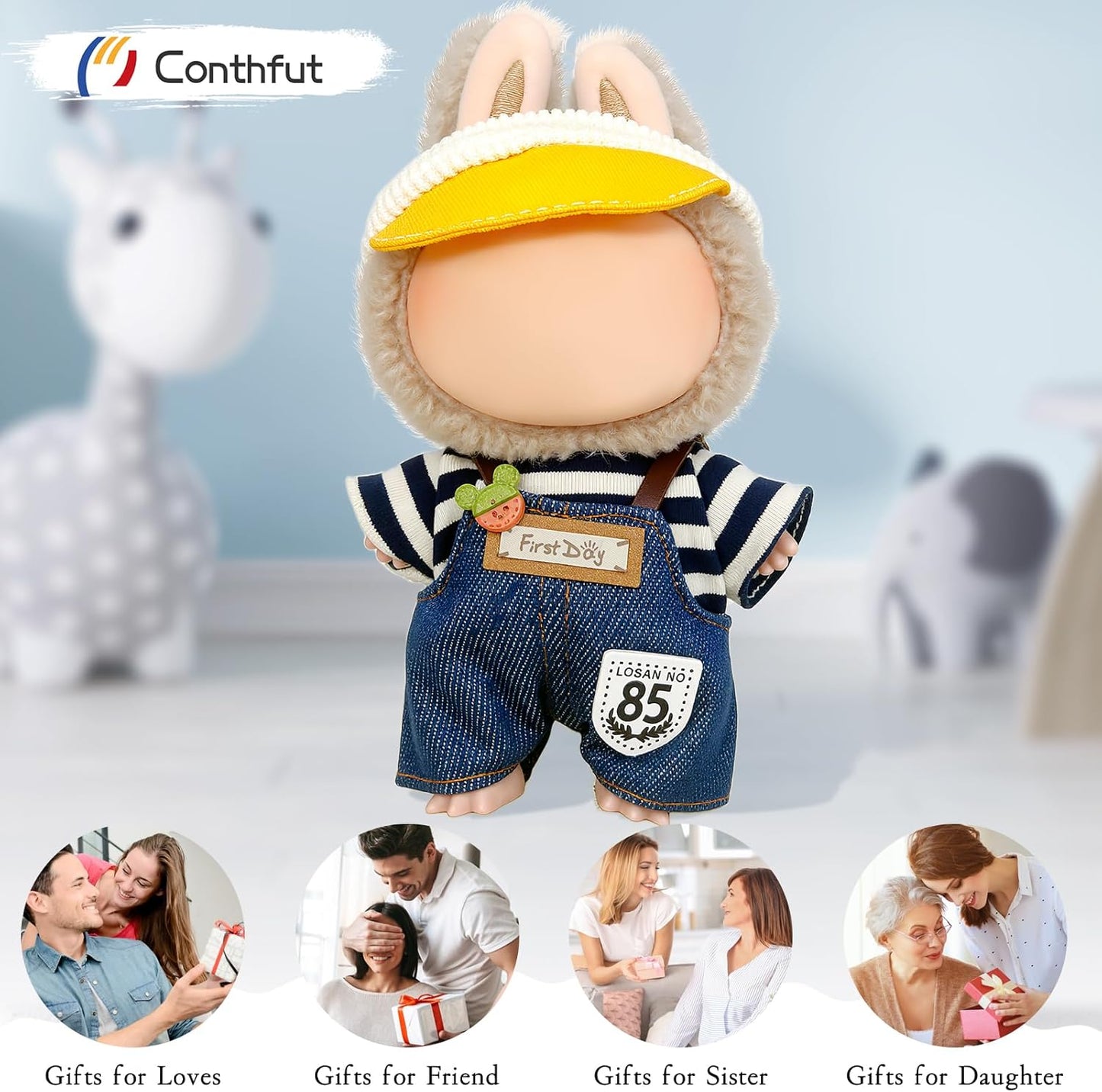17cm Doll Clothes,15cm Dolls Outfit Set,Accessories for Dolls,Stylish Clothes Set Dress Up (No Doll) (Blue Overalls Suit+Hat)