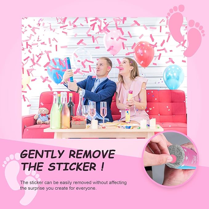 POPUPARTY 4 Pack Gender Reveal Confetti Cannon | No Powder Confetti Poppers | Ideal for Baby Girl Gender Reveal Decoration (4 Pink)