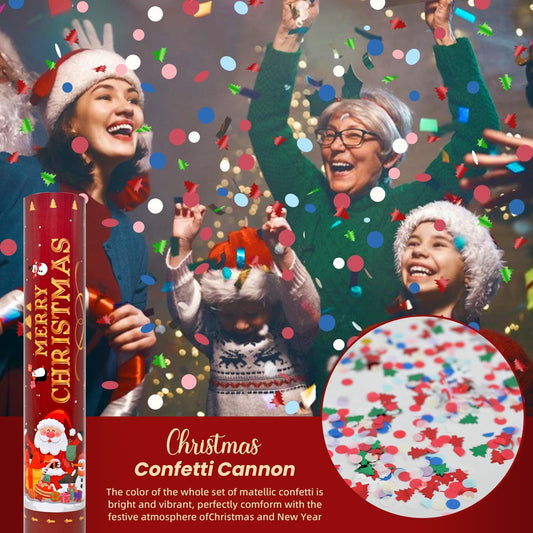 Christmas Confetti Cannon 2Pack Confetti Poppers 12inch Party Poppers with Foil Confetti Multicolor Xmas Confetti Cannon Metallic for Christmas New Year Festive Events Holiday Celebration Party Decor
