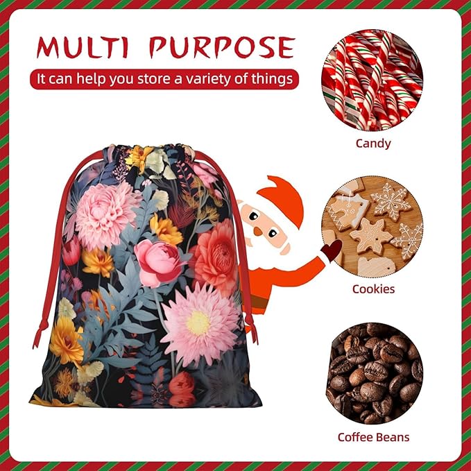 quopvn Colorful Boho Floral Print Christmas Gift Bag Christmas Gift Bags For Christmas Party Supplies Favors