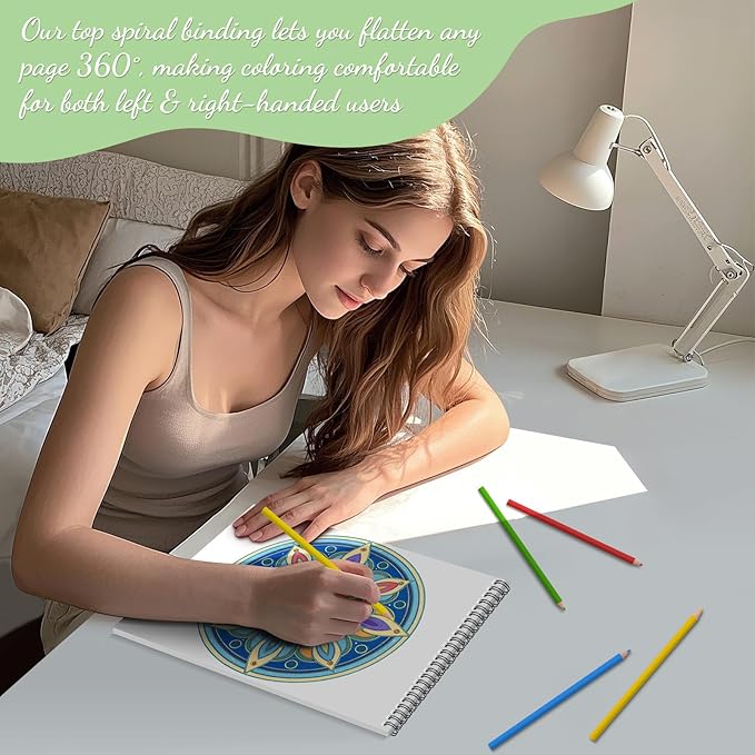 3Pcs Coloring Books for Adults Relaxation, Adult Coloring Books for Women Spiral Bound Printed On One Side, Mindfulness Gifts with 72 Patterns for Women to Relax(Mandala & Garden & Cottage)