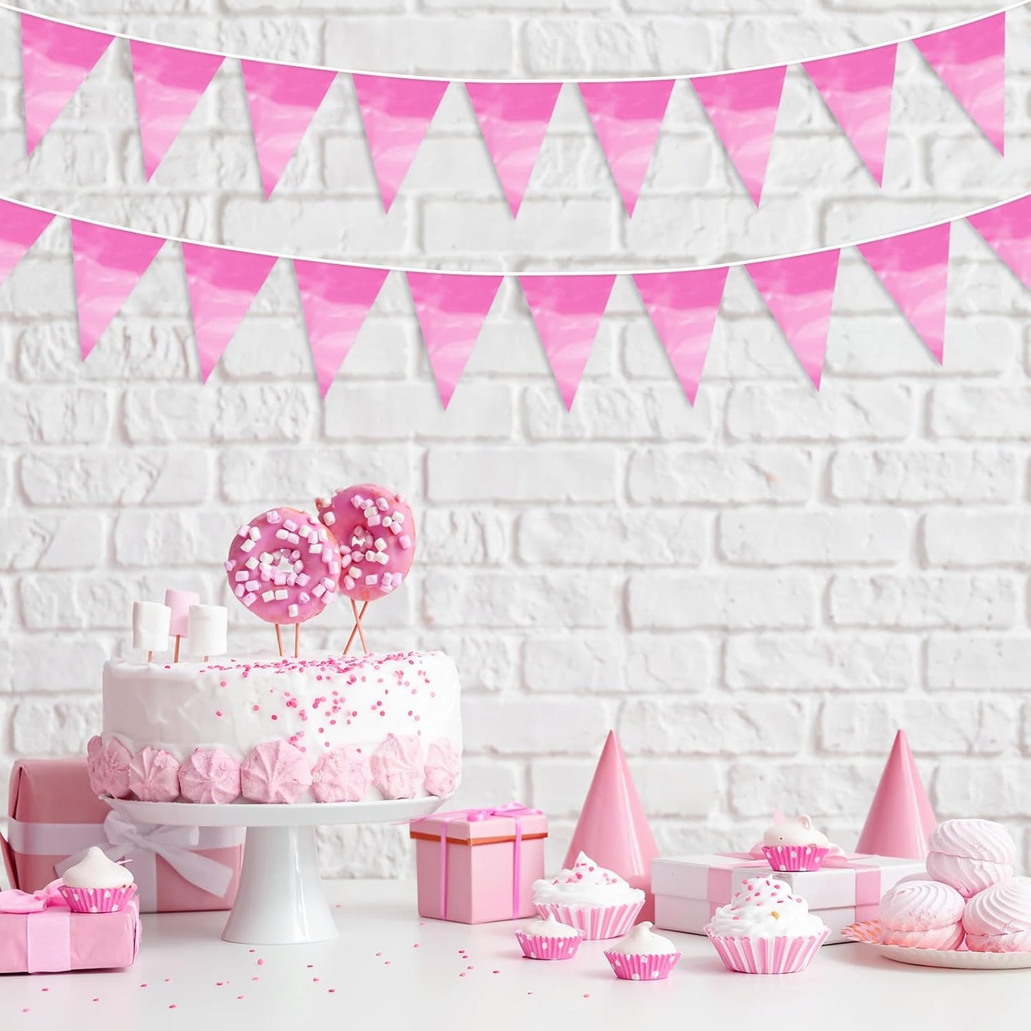 65FT Pink Glitter Triangle Pennant Banner Flag Metallic Bunting Fabric Garland for Christmas Graduation Wedding Engagement Anniversary Bachelorette Birthday Bridal Shower Valentine's Party Supplies