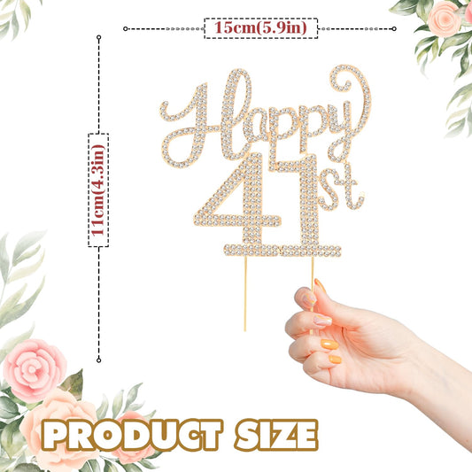 Happy 41st Birthday Decorations,41st Birthday Gold Rhinestone Cake Topper - Cheers to 40 Years Old Bday Party Metal Sparkly Cake Centerpieces Sign.